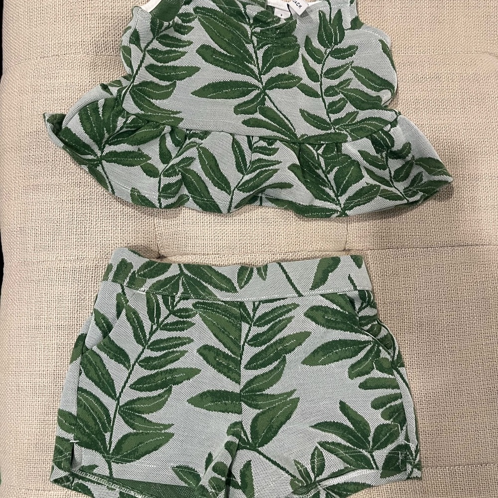 Janie and Jack Green Leaf Print Matching Set